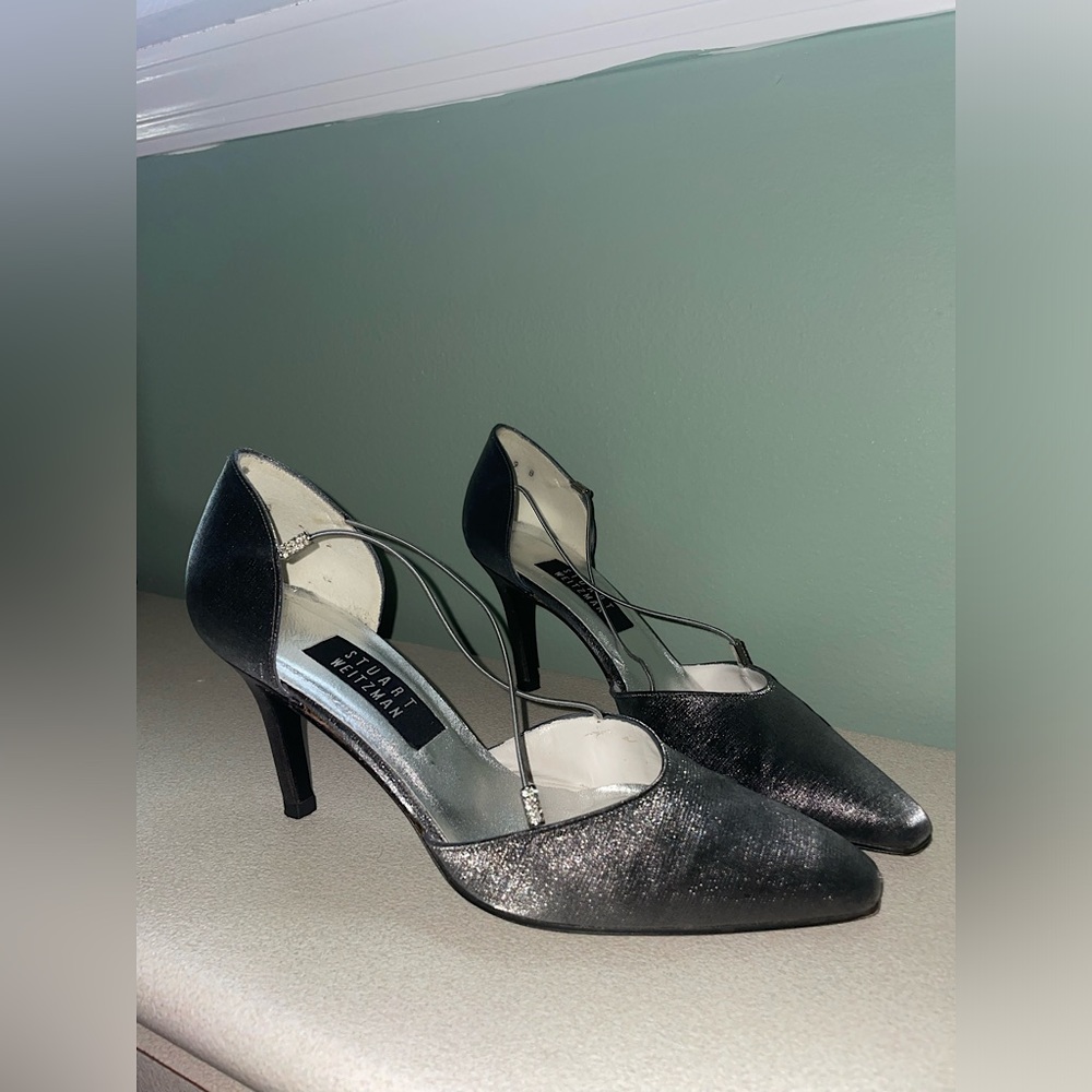 Stuart Weitzman Pointed Toe Shiny Silver Short He… - image 1